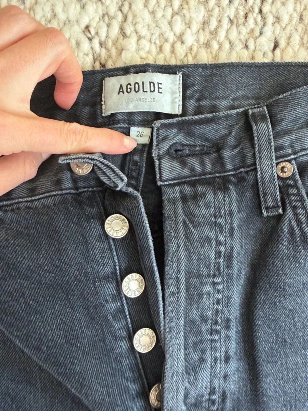 Agolde Black Riley Distressed Jeans - Picture 3 of 5